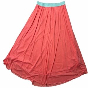 LuLaRoe coral Maxi Skirt with Teal Waistband